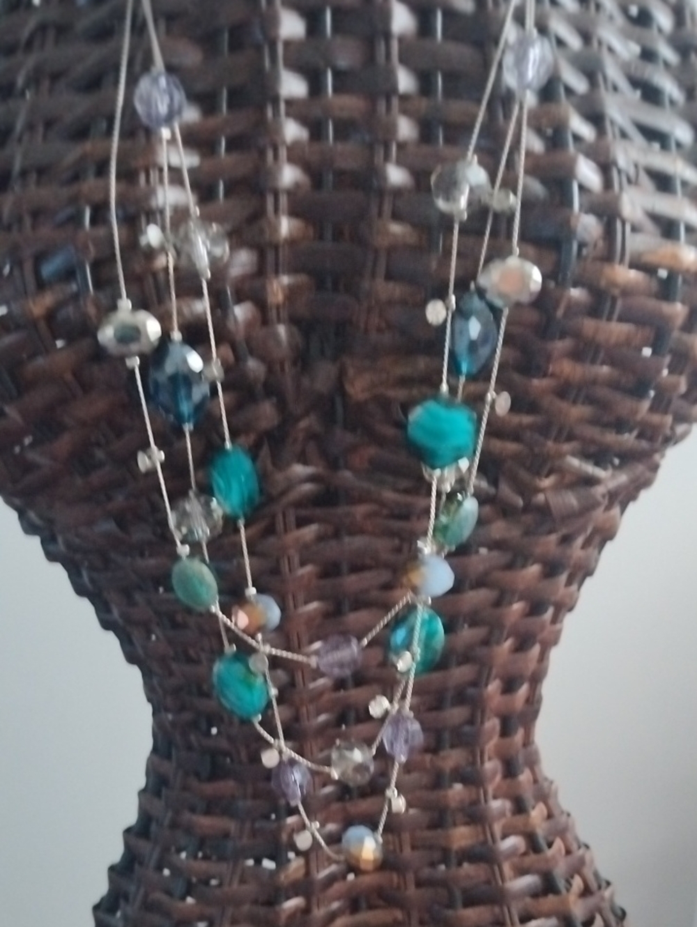 Multi-Strand Teal and Silver Beaded Necklace - Women Jewelry
